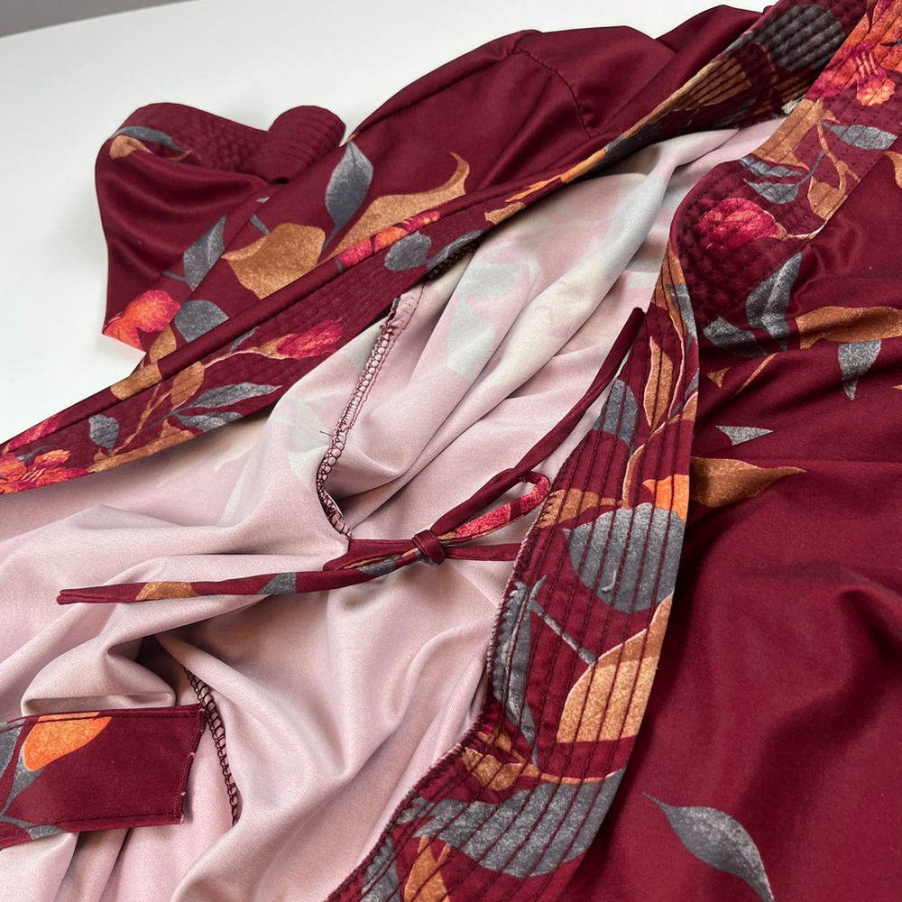 Vintage Heiress Judy Gail women robe burgundy floral size M - Picture 5 of 12